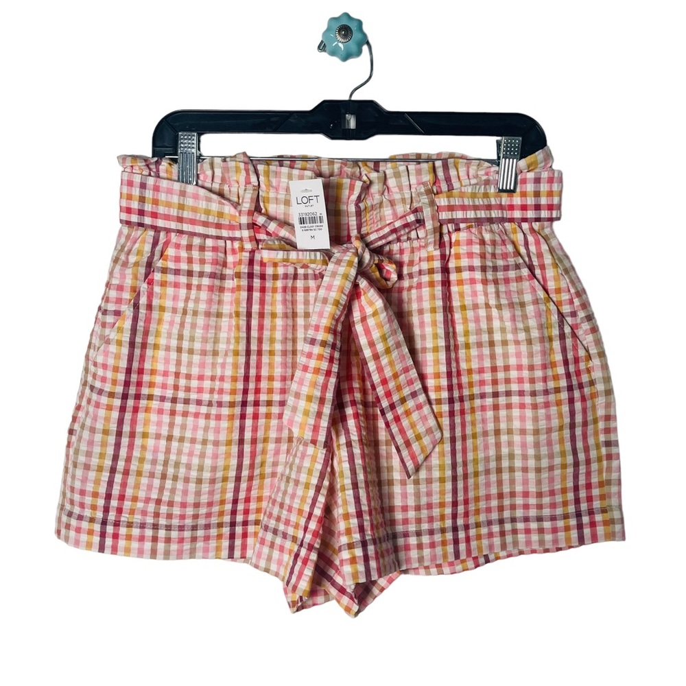 LOFT outlet high rise paperbag waist shorts plaid cottagecore sweet size medium